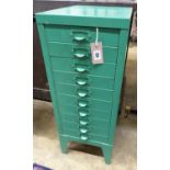A small painted metal ten drawer filing cabinet, W.29 D.39cm H.72cm30-50