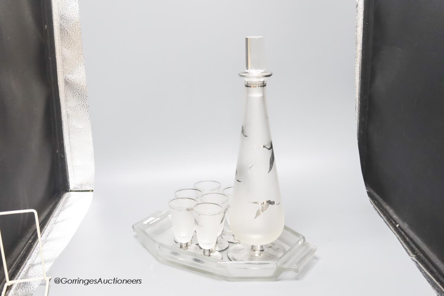 An Art Deco style glass decanter set, decanter height 40cm - Image 2 of 7