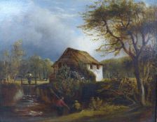 Attributed to Thomas Creswick R.A. (1811-1869), oil on canvas, Figures beside a watermill, 29 x