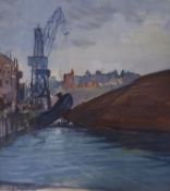 Charles Cundall (1890-1971), watercolour, Dockyard scene, unsigned, 34 x 32cm