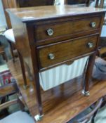 A George III mahogany work table, with two frieze drawers and silks box, on square legs with