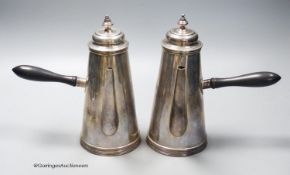 A late Victorian silver cafe au lait pair, Henry Stratford, Sheffield, 1899/1900, with engraved