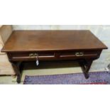 A Victorian Pugin style mahogany two drawer side table, width 130cm, depth 56cm, height 74cm