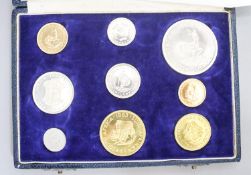 South Africa: Proof set of coins 1963, including gold 2 Rand and 1 Rand , 50 Cents to ½ cent (9)
