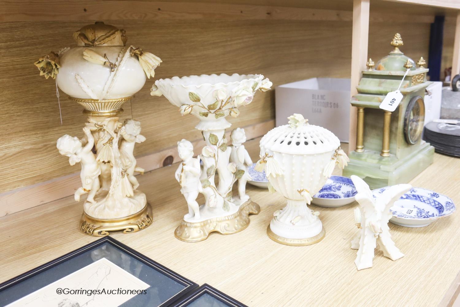 A group of Moore Bros porcelain including a lamp, centrepiece etc - Image 2 of 6