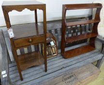 A George III mahogany two tier washstand, W.32cm H.79cm, a Victorian mahogany four tier wall