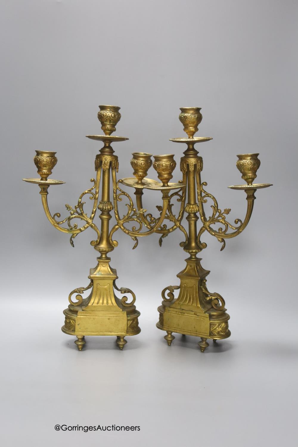 A pair of 19th century French ormolu candelabra, height 34cm - Image 2 of 3