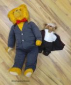 A large synthetic plus European c.1950 bear and a modern artist bear