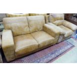 A contemporary tanned leather two seater sofa, length 156cm, depth 94cm, height 82cm and similar