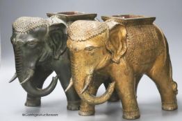 A pair of Indian bronze elephant jardinieres, height 26cm
