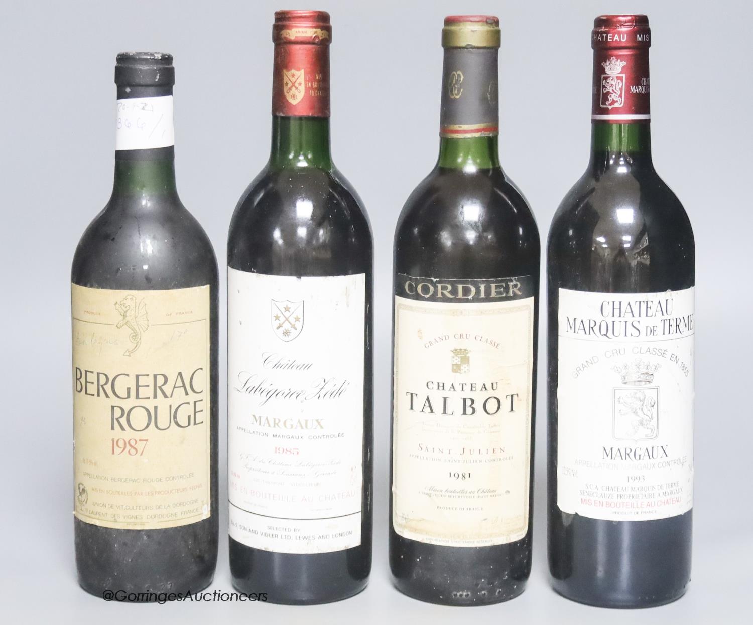 A collection of red wine including Chateau Talbot, 1981