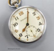 A Jaeger LeCoultre chrome cased military pocket watch, inscribed G.S.T.P. over F009530.