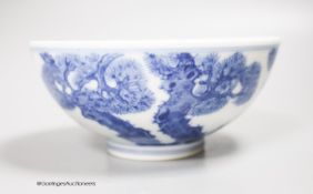 A Chinese blue and white 'pine' bowl, diameter 13cm