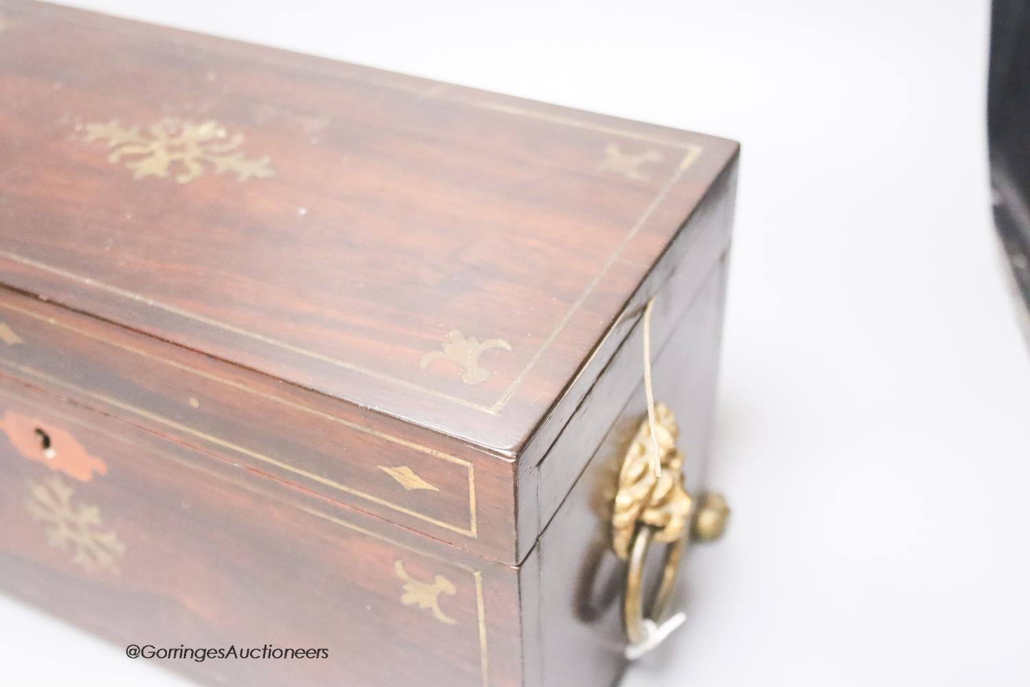 A Regency brass inlaid rosewood tea caddy, height 18cm - Image 3 of 3