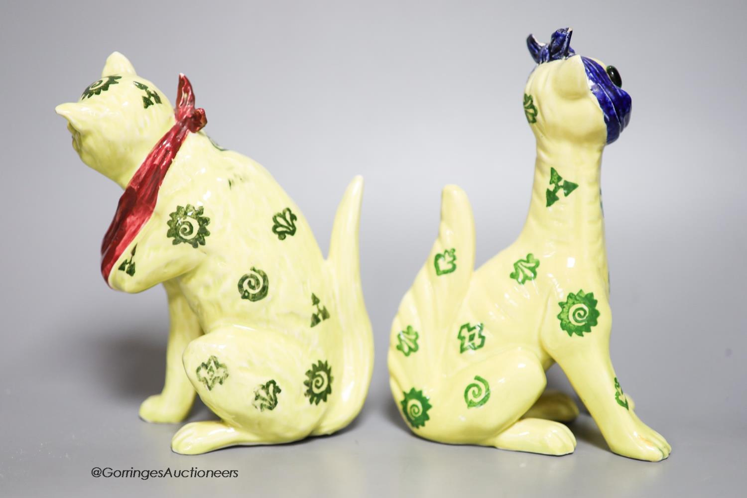 Two early 20th century Galle style pottery cats, tallest 19cm - Image 2 of 7