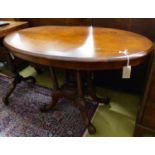 A late Victorian burr walnut oval centre table, W.100cm D.55cm H.68cm