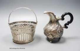 A 19th century Dutch white metal sugar basket (no liner), height 6cm and a Portuguese white metal