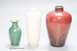 Three Chinese monochrome vases, Qing Period or later, Tallest 17 cm high