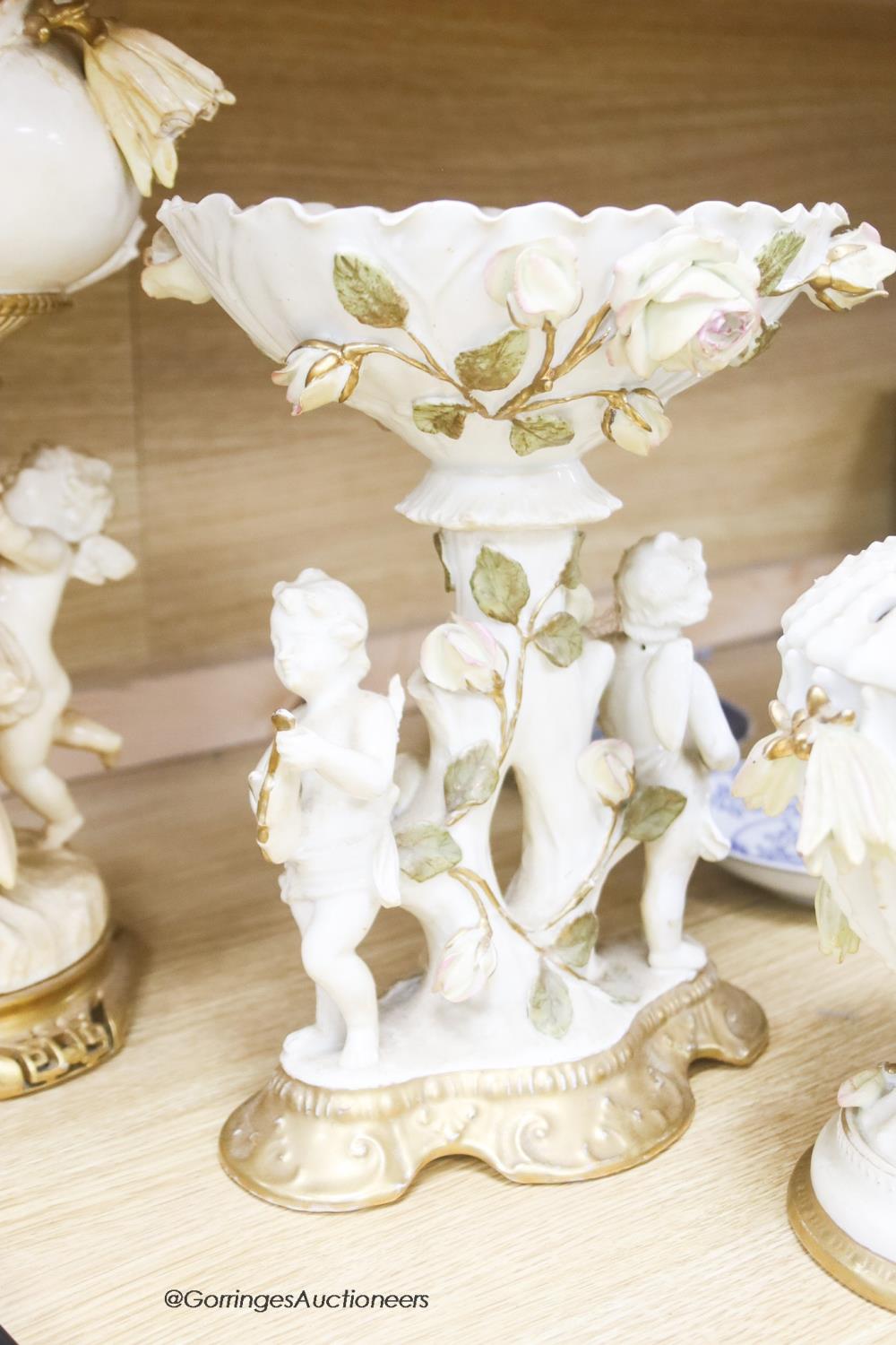 A group of Moore Bros porcelain including a lamp, centrepiece etc - Image 4 of 6