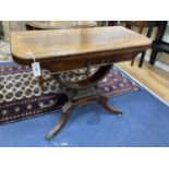 A regency rosewood banded mahogany folding card table. W-90, D-45, H-71cm.