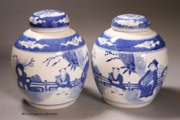 Two Chinese blue and white porcelain ginger jars and covers, height 17cm overall