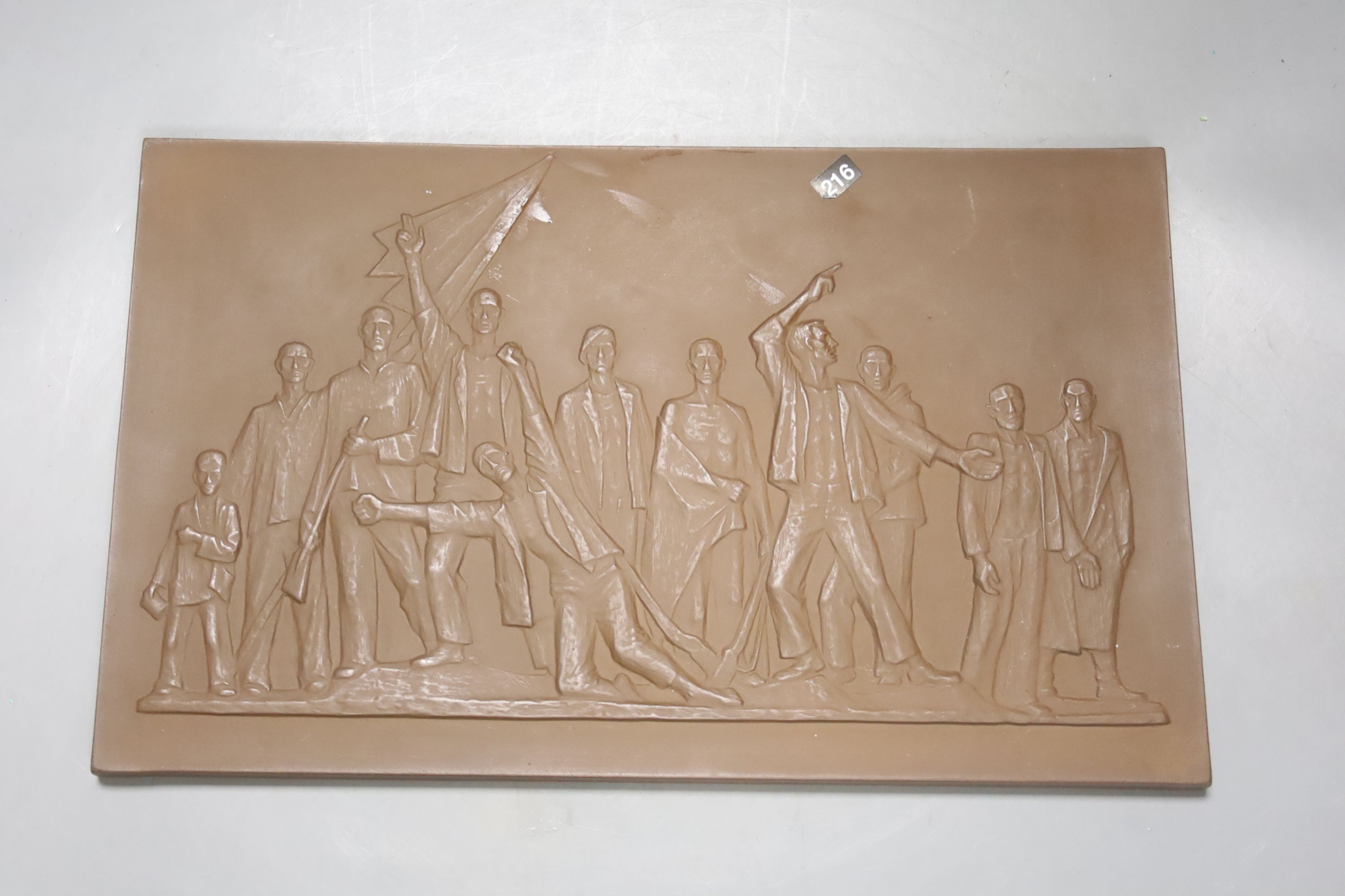 A Meissen Bottger Steinzeug Holocaust plaque, length 28cm