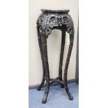 A Chinese hongmu jardiniere and marble stand, late 19th century