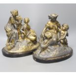 Two 19th century gilt metal figure groups, height 25cm