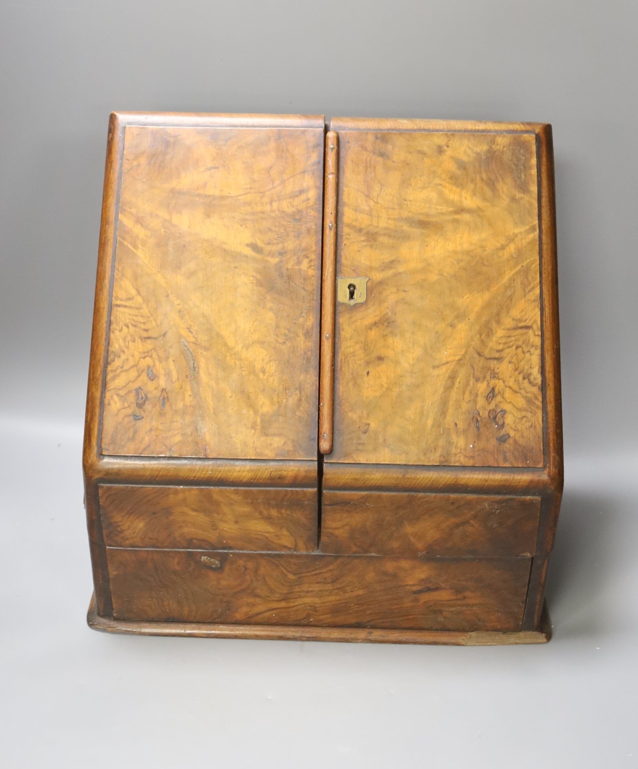 A Victorian walnut stationary cabinet, an Edwardian inlaid oval tray and a group 7 brass - Image 5 of 6