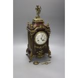 A 19th century French ormolu mounted boulle mantel clock, with key and pendulum, height 40cm