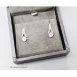 A modern pair of Rox 18ct white gold and shaped diamonds cluster set earrings, 16mm, gross weight