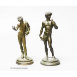 Two 19th century bronze figures, after the Antique, of David and another, tallest 14cm