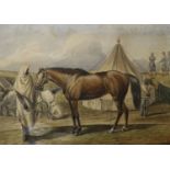 O.J.Jones (19th C.), watercolour, Arab horse in an English army camp, Chinese figures on the