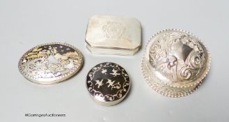 An 18th century white metal octagonal spice box, with compartmental interior and small silver