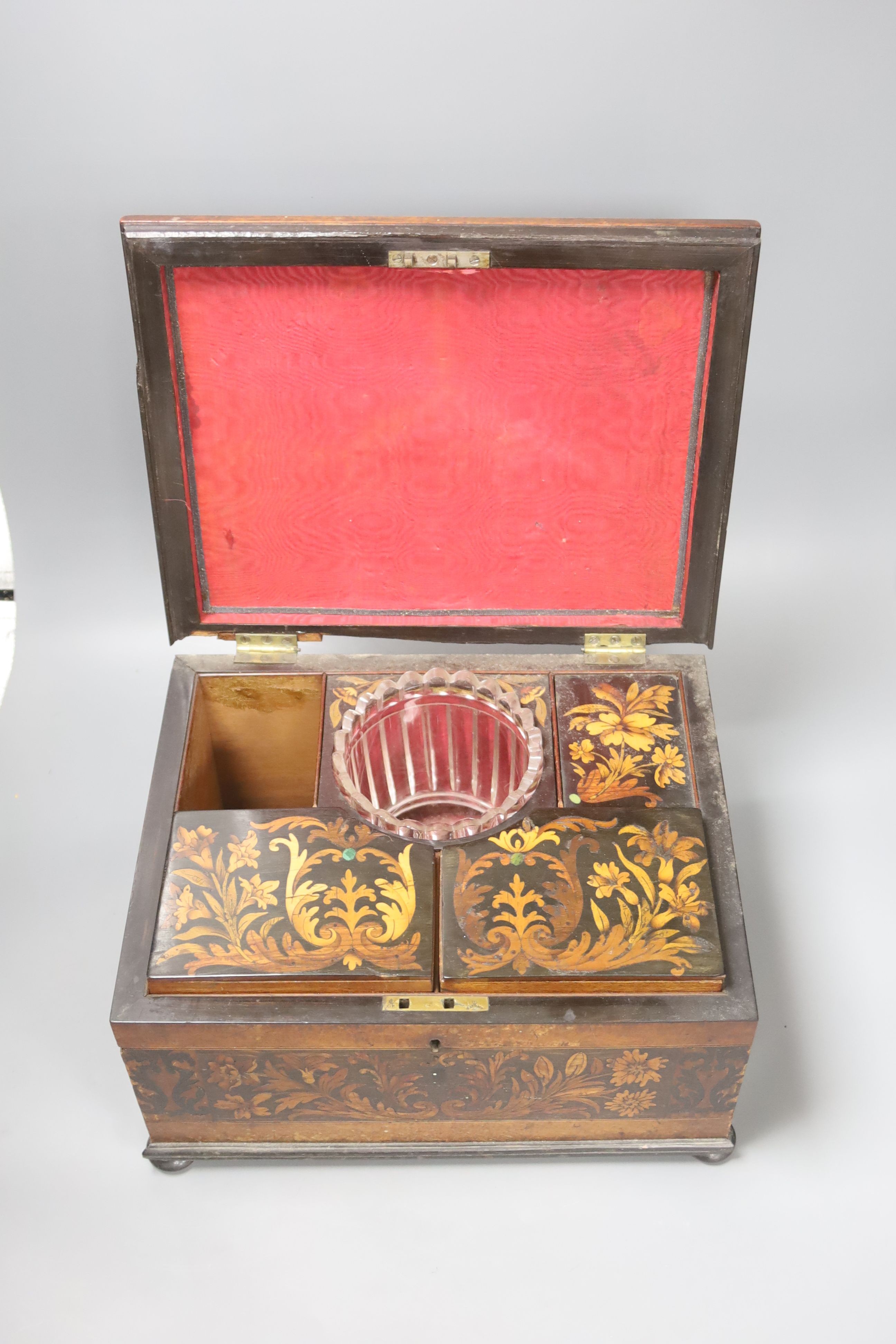 An unusual George IV ebony and marquetry inlaid tea caddy, 32cm - Image 4 of 4