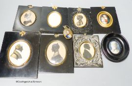 A 19th century portrait miniature, Madonna and child, together with five assorted silhouette
