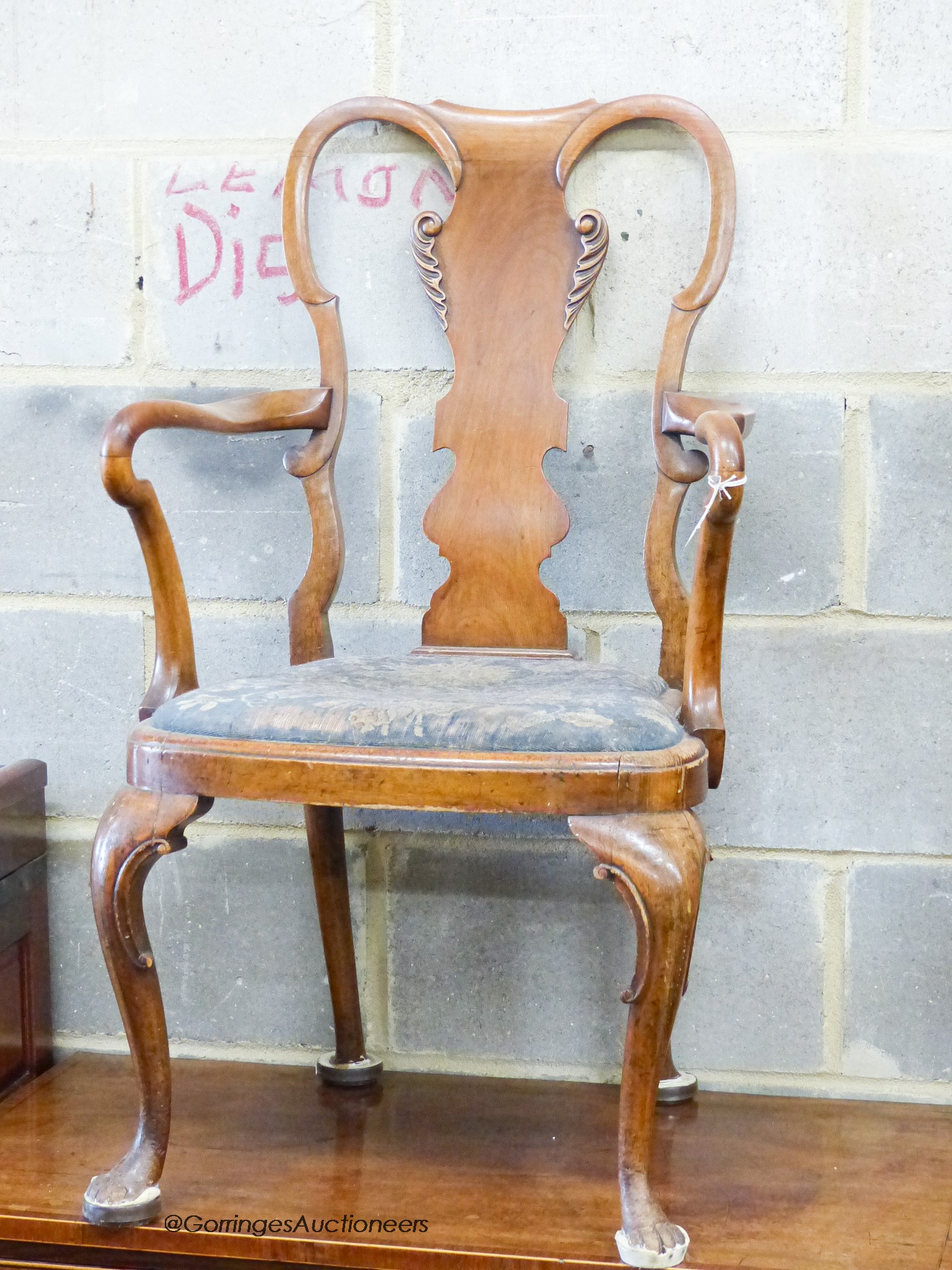 A Queen Anne revival walnut elbow chair - Image 4 of 4