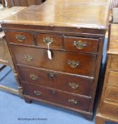 A Queen Anne oak chest fitted three short drawers and three long drawers, width 76cm, depth 49cm,