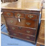 A Queen Anne oak chest fitted three short drawers and three long drawers, width 76cm, depth 49cm,