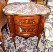 A Louis XV style marble top two drawer petit commode, width 61cm, depth 40cm, height 78cm