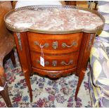 A Louis XV style marble top two drawer petit commode, width 61cm, depth 40cm, height 78cm