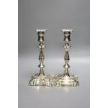 A pair of Walker & Hall silver plated candlesticks, height 29cm