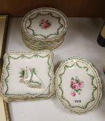 A quantity of 19th century hand painted floral plates, decorated with roses set within trailing