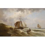 F. van Mieris (19th C.), oil on canvas, Fishing boats along the Dutch coast, signed, 66 x 103cm.