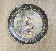 A large Victorian amateur decorated charger, diameter 44cm