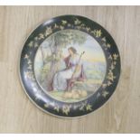 A large Victorian amateur decorated charger, diameter 44cm