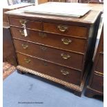 An 18th century oak chest fitted two short drawers and three long drawers on bracket feet, width