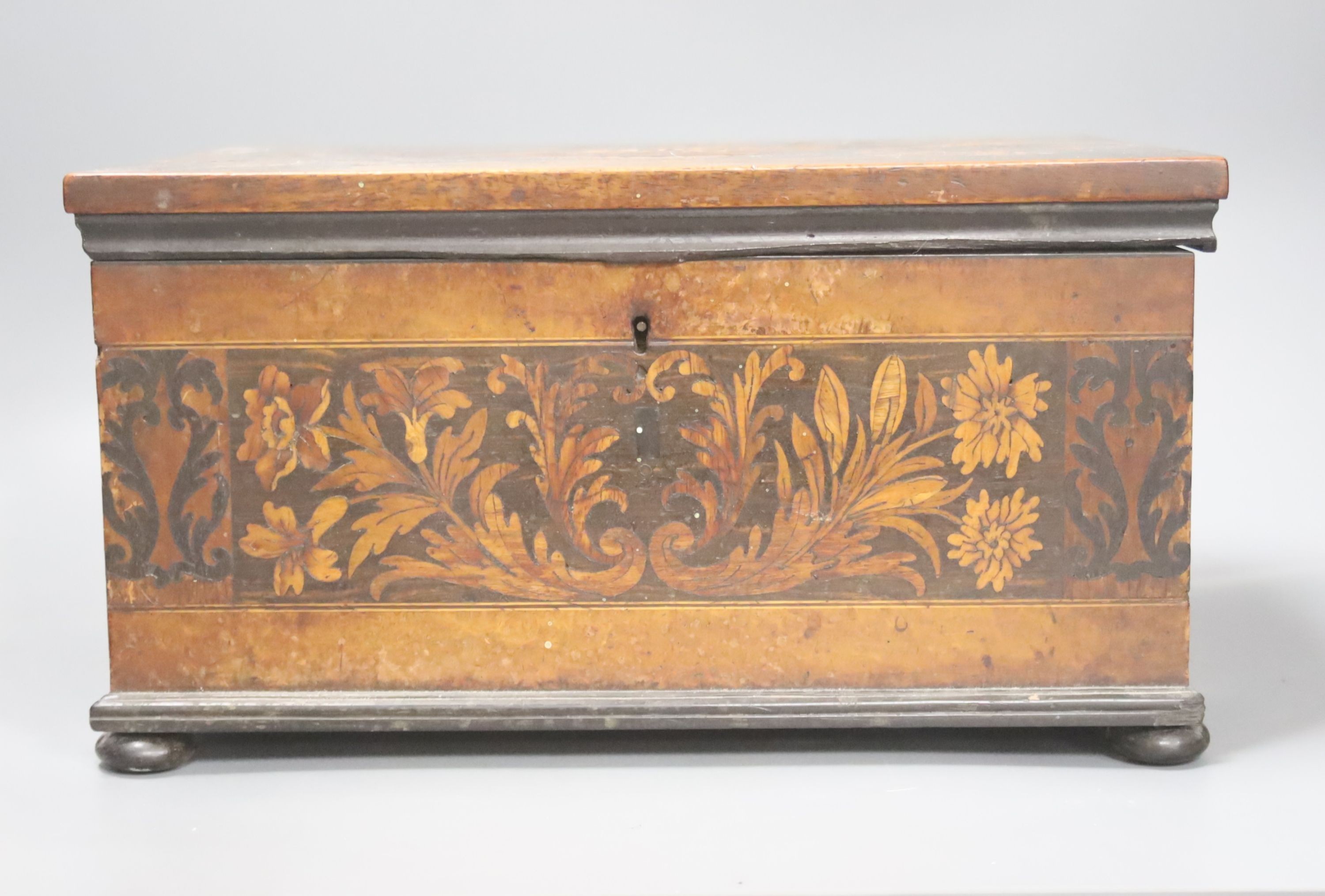 An unusual George IV ebony and marquetry inlaid tea caddy, 32cm - Image 3 of 4