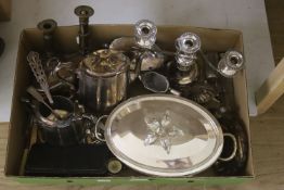 Assorted plated wares including tea set, candelabra, flatware, 19th century tureens and covers etc.