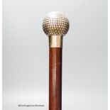 A Briggs silver topped 'golf ball' walking cane, London 1913